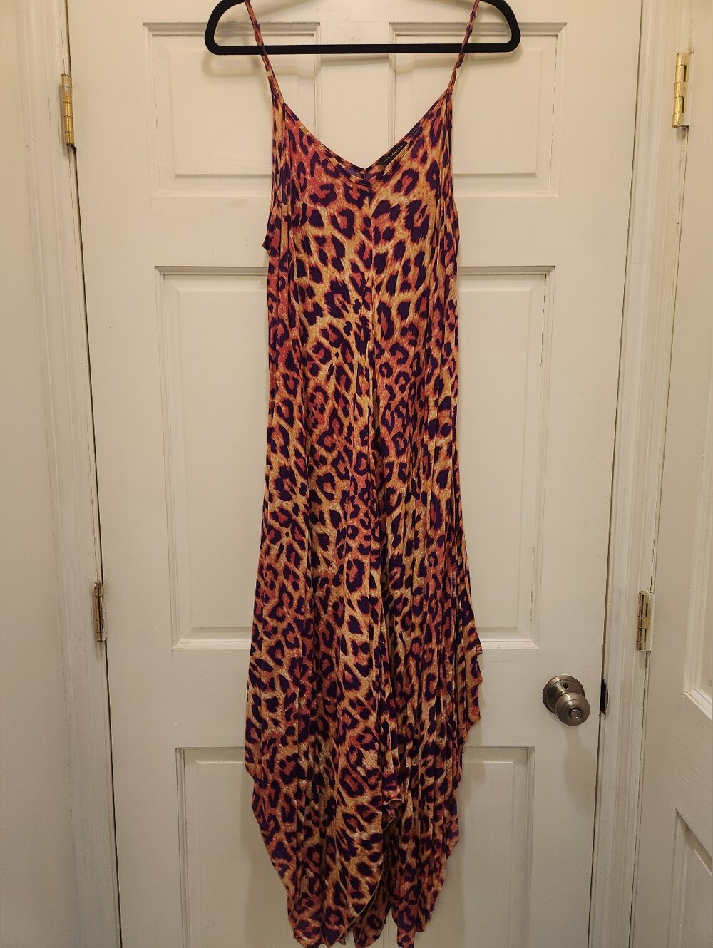 QED London Leopard Animal Print Neon Festival Asymmetric Hem Dress UK 16 US 12